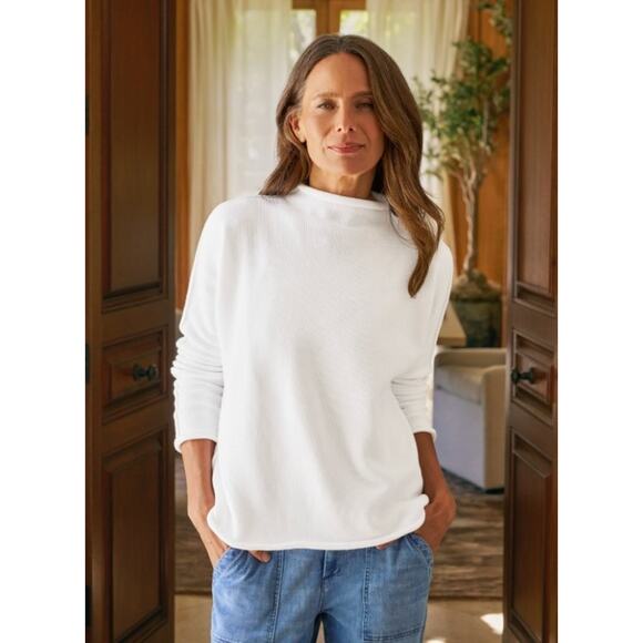 FRANK & EILEEN Sz XL Ivory Pullover Monterey Cotton Rolled Neck Sweater